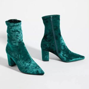 Anthropologie Green Velvet Silent D Nider Sock Heel Boots
